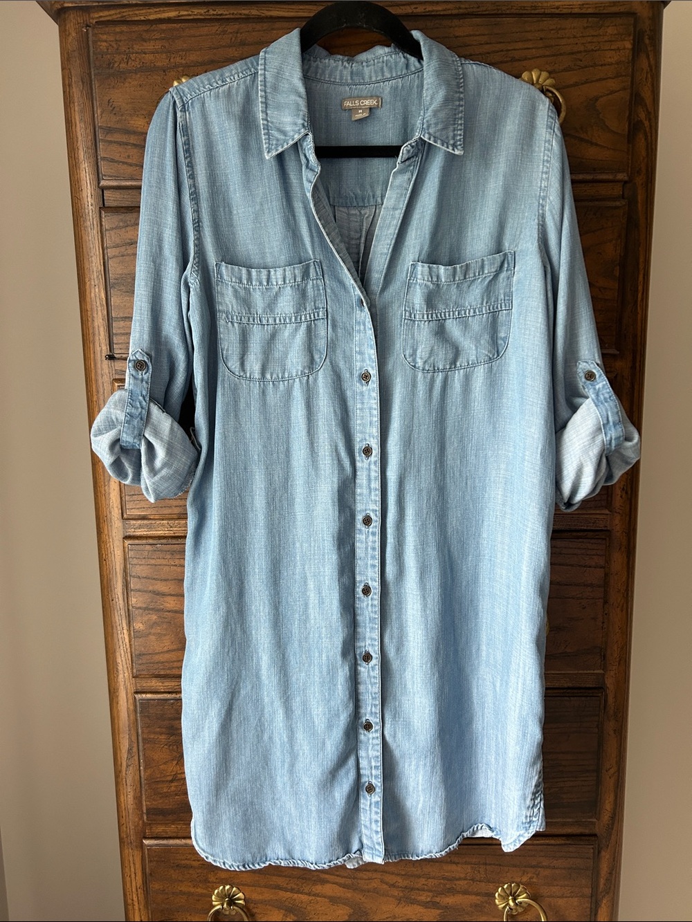 Falls Creek Cotton Light Blue Denim Shirt Dress, Size M